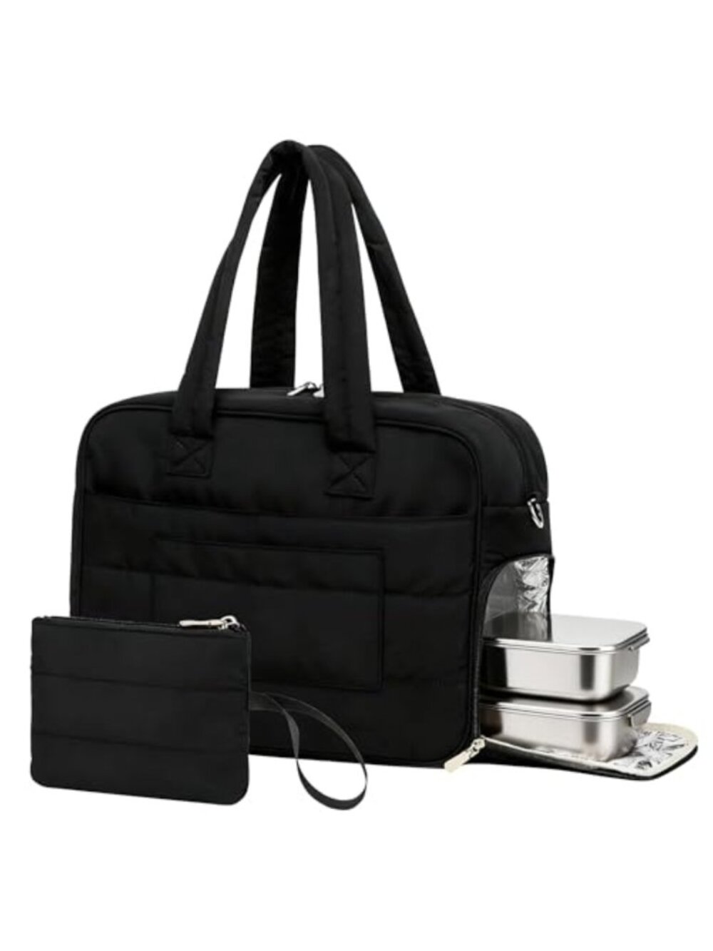Quilted Laptop Tote Work Bag Insulated Lunch Compartment